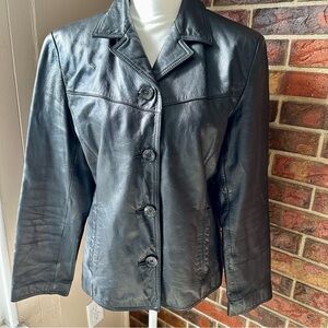 Wilsons Leather Maxima Black Blazer Style Vintage Jacket Button Up Bikercore